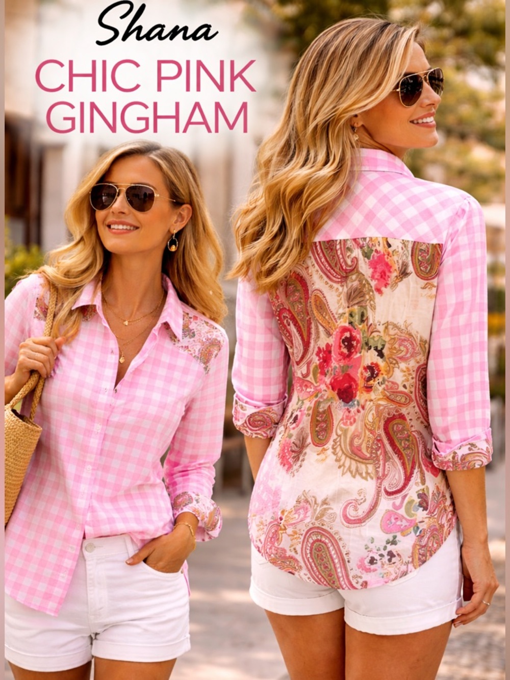 Shana,Fantastic Pink-Gingham Button-Up Shirt,Iconic SHANA,Excellent Condition